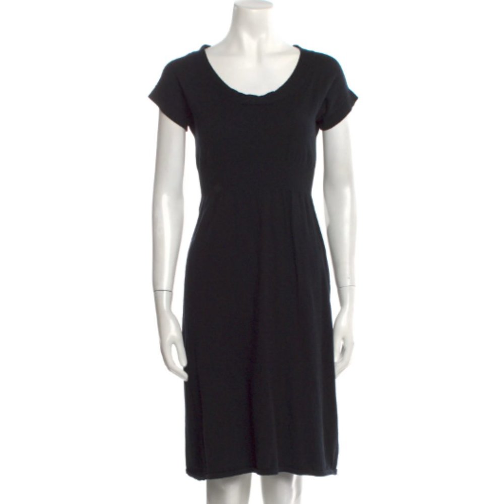 'S Max Mara Black Knit Stretch Short Sleeved Midi Dress Black Medium Scoop Neck